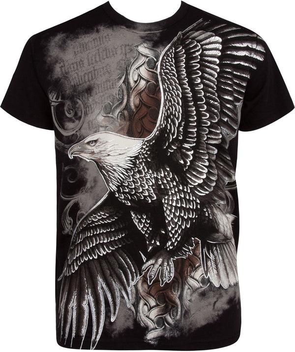 sakkas Sakkas Flying Eagle Metallic Silver Embossed Cotton Mens Fashion T-Shirt