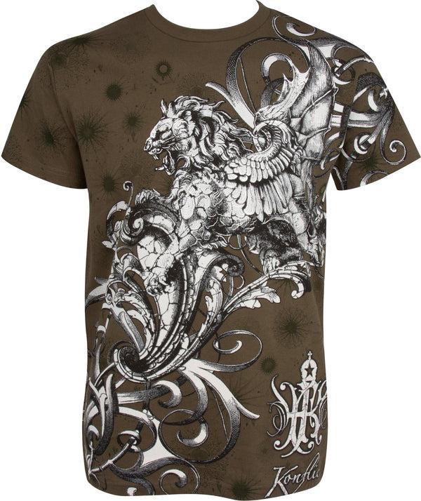 Sakkas Sakkas Lion And Vines Metallic Silver Embossed Cotton Mens Fashion T-Shirt