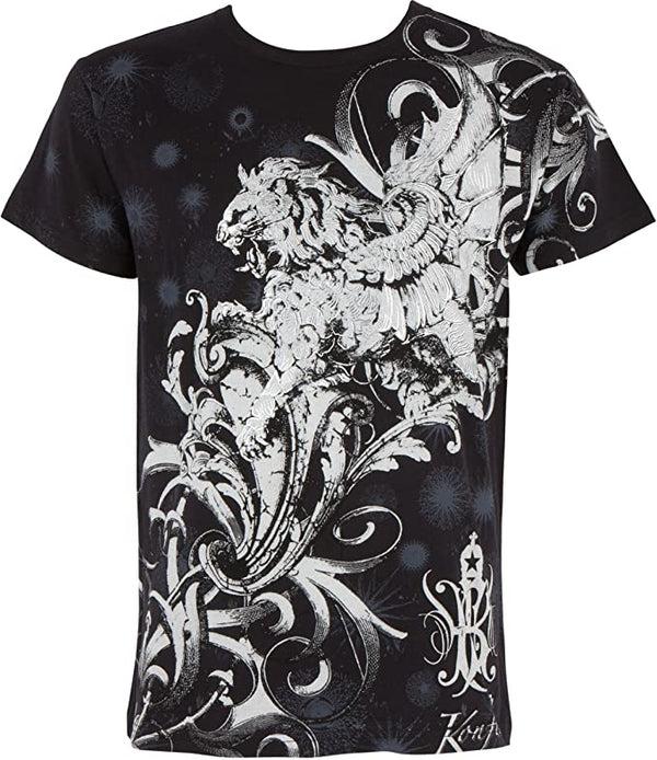 sakkas Sakkas Lion and Vines Metallic Silver Embossed Cotton Mens Fashion T-Shirt