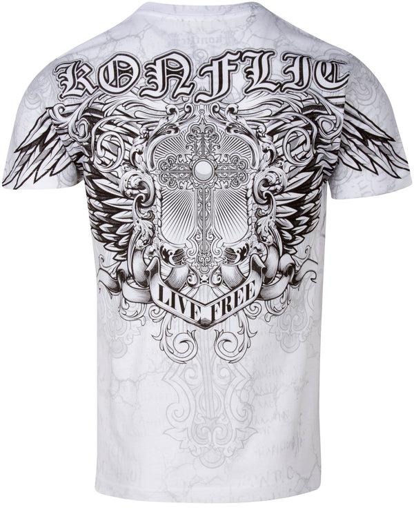 Sakkas Sakkas Mads Mens Gold Cross & Wings Metallic Embossed T-Shirt Short Sleeve Cotton