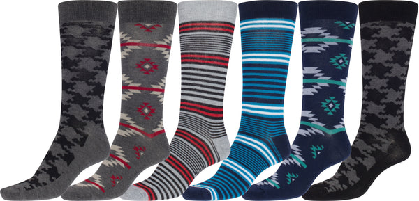 sakkas Sakkas Men's Crew High Patterned Colorful Design Dress Socks Asst Value 6-Pack