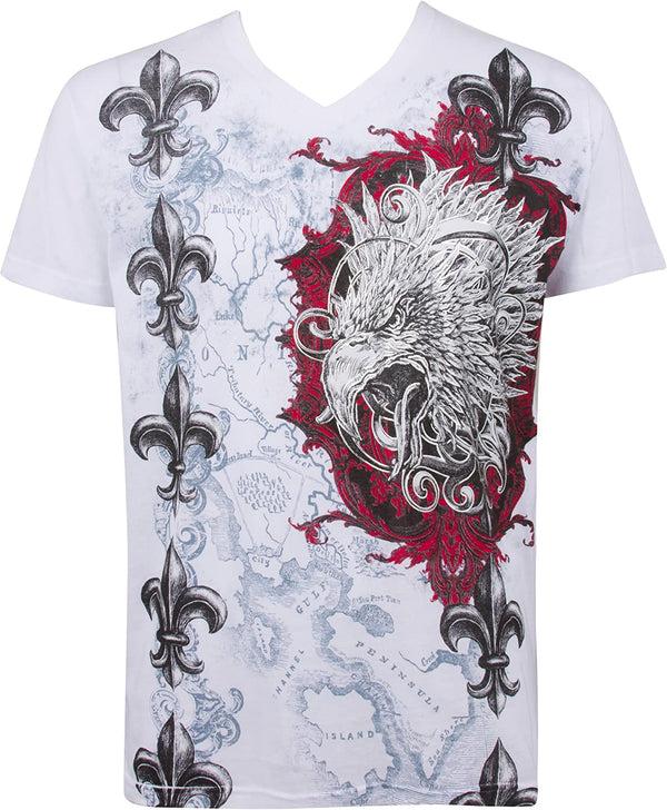 sakkas Sakkas Men's Silver Embossed Eagle Head V-Neck T-Shirt: A Fashionable Short Sleeve Cotton Tee