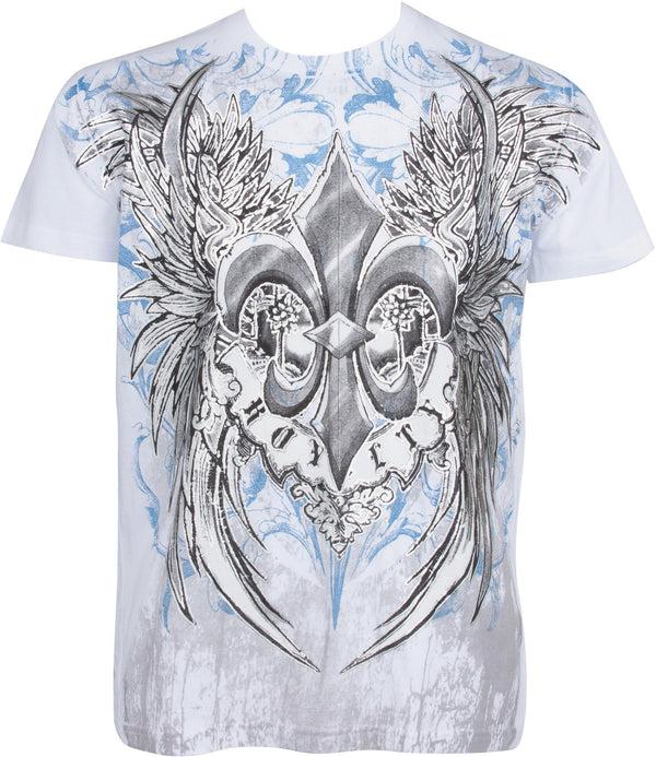 Sakkas Sakkas Royalty Fleur De Lis Metallic Silver Embossed Cotton Mens Fashion T-Shirt