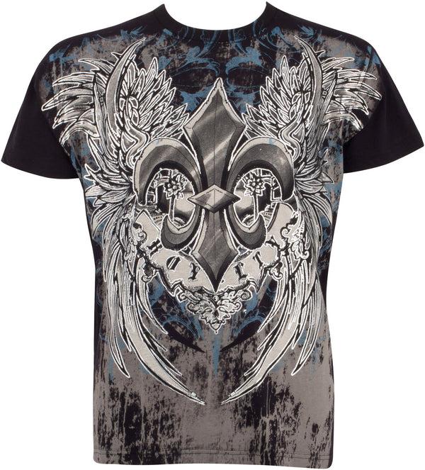 sakkas Sakkas Royalty Fleur de Lis Metallic Silver Embossed Cotton Mens Fashion T-Shirt