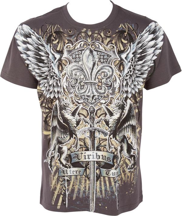 Sakkas Sakkas Sword And Griffin Metallic Silver Embossed Cotton Mens Fashion T-shirt
