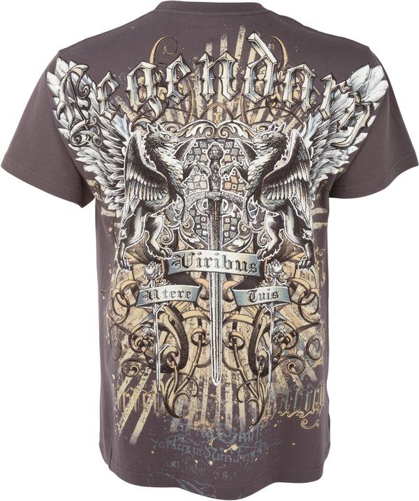 Sakkas Sakkas Sword And Griffin Metallic Silver Embossed Cotton Mens Fashion T-shirt