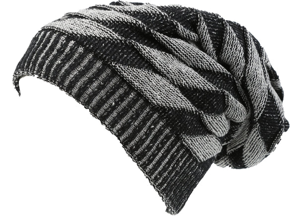 Sakkas Sakkas Zaye Long Tall Slouchy Diamond Patterned Knit Faux Fur Lined Beanie Hat