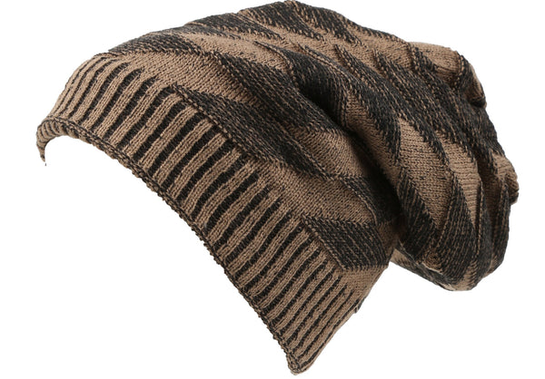 Sakkas Sakkas Zaye Long Tall Slouchy Diamond Patterned Knit Faux Fur Lined Beanie Hat