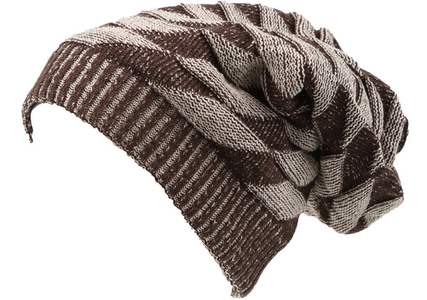 Sakkas Sakkas Zaye Long Tall Slouchy Diamond Patterned Knit Faux Fur Lined Beanie Hat