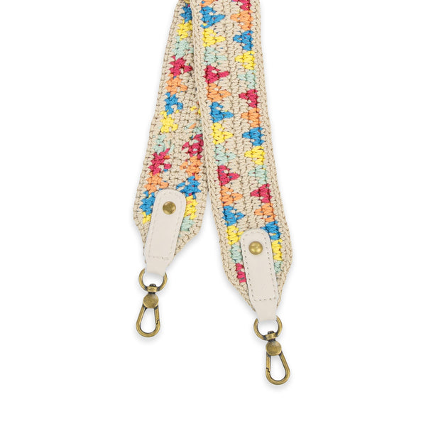Sakroots Crochet Crossbody Strap Ecru Multi Triangles