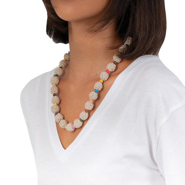 Sakroots Drea Crochet Bead Necklace Ecru Multi Beads