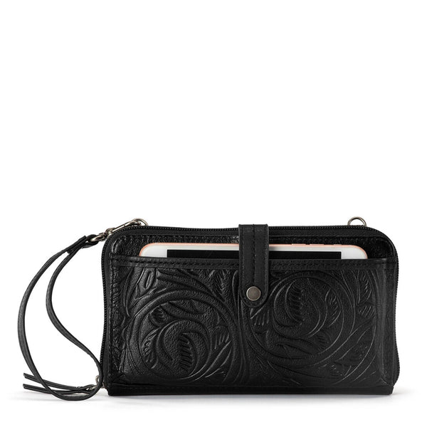 sakroots Iris Smartphone Wallet Black Leaf Embossed