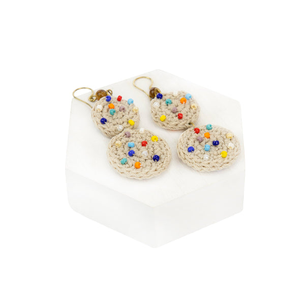 Sakroots Jasper Double Disc Earrings Ecru Multi Beads