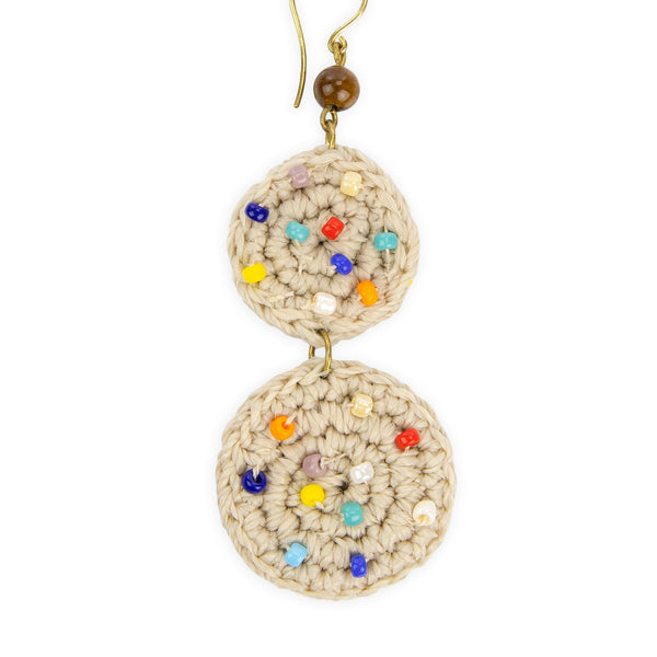 Sakroots Jasper Double Disc Earrings Ecru Multi Beads