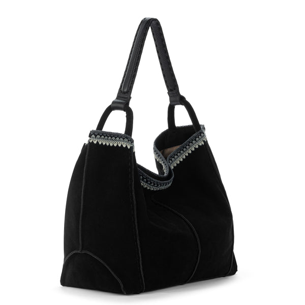 Sakroots Los Feliz Large Tote Black Suede Blanket Stitch