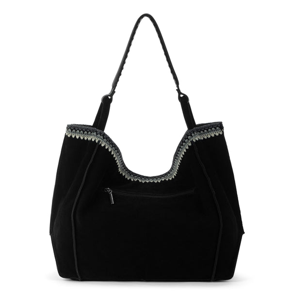 Sakroots Los Feliz Large Tote Black Suede Blanket Stitch