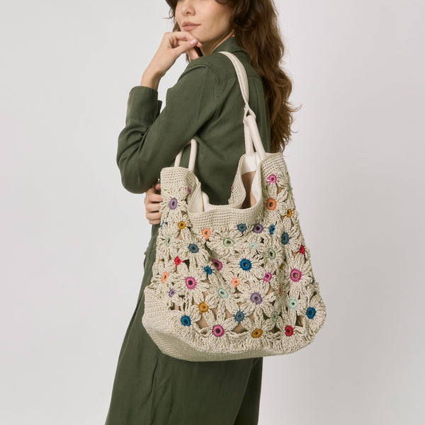 Sakroots Los Feliz Large Tote Natural Multi Flowers