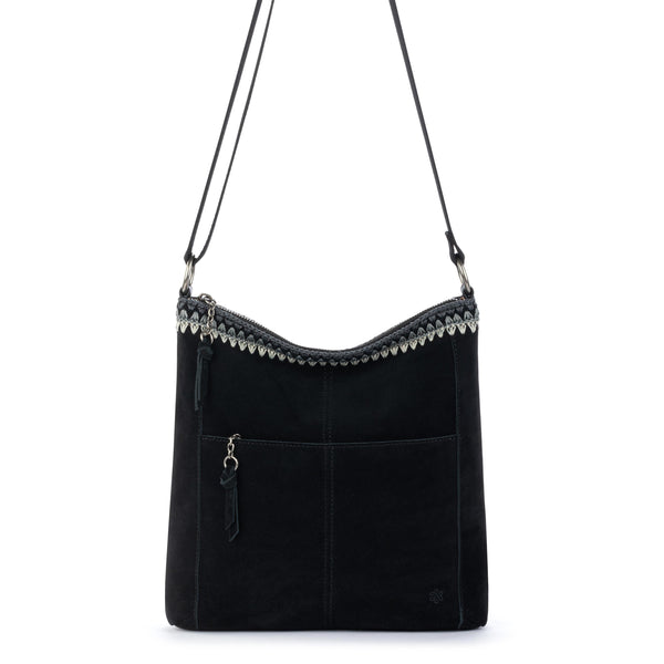 Sakroots Lucia Crossbody Black Suede Blanket Stitch