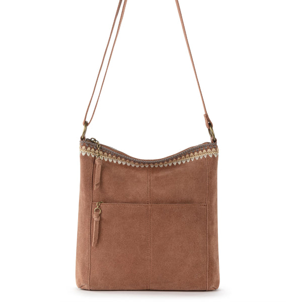 Sakroots Lucia Crossbody Tobacco Suede Blanket Stitch