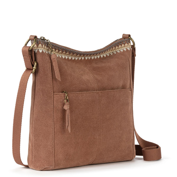 Sakroots Lucia Crossbody Tobacco Suede Blanket Stitch