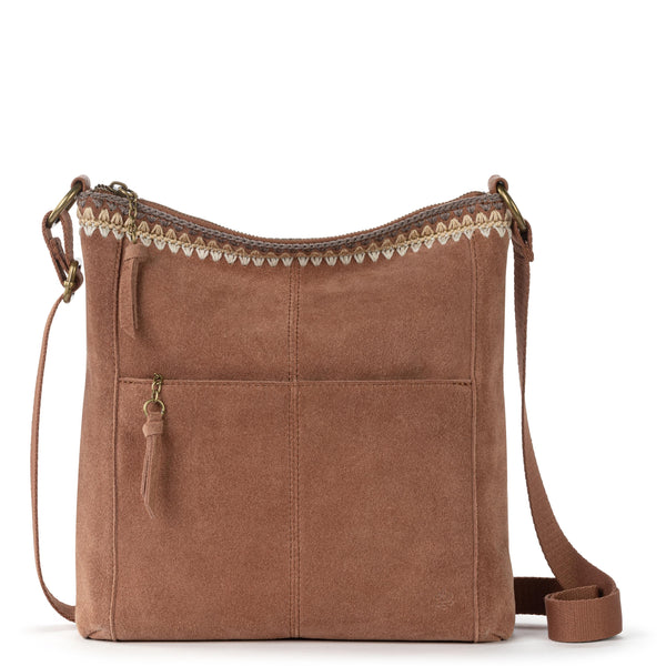 sakroots Lucia Crossbody Tobacco Suede Blanket Stitch