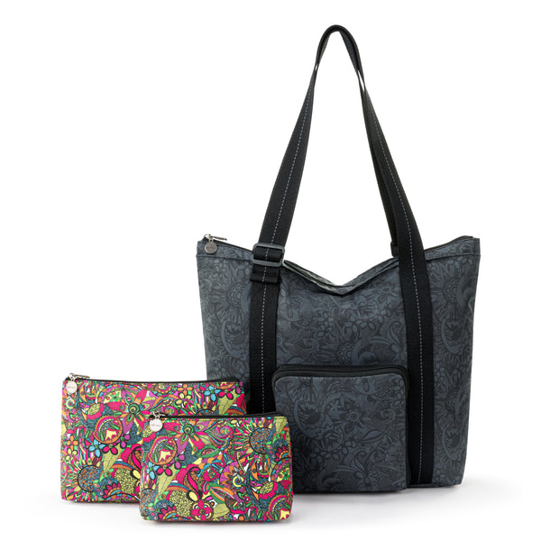 Sakroots On The Go 21" Spinner Luggage Bundle Black Rainbow Spirit Desert