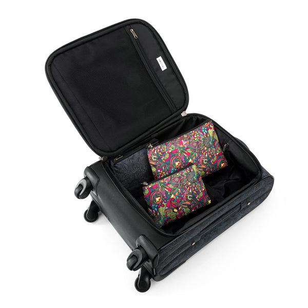 Sakroots On The Go 21" Spinner Luggage Bundle Black Rainbow Spirit Desert