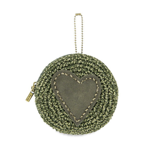 sakroots Circle Coin Pouch Moss Static Suede Heart