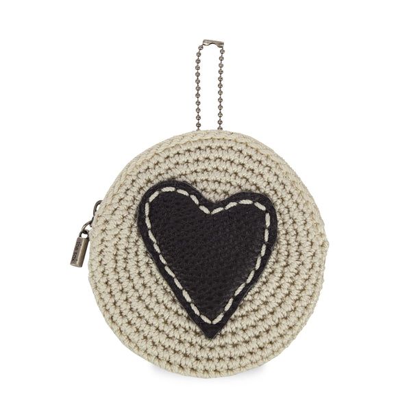 sakroots Circle Coin Pouch Natural Black Heart