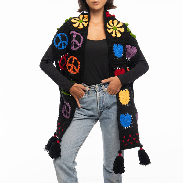 Sakroots Haven Cozy Scarf Black Peace And Love
