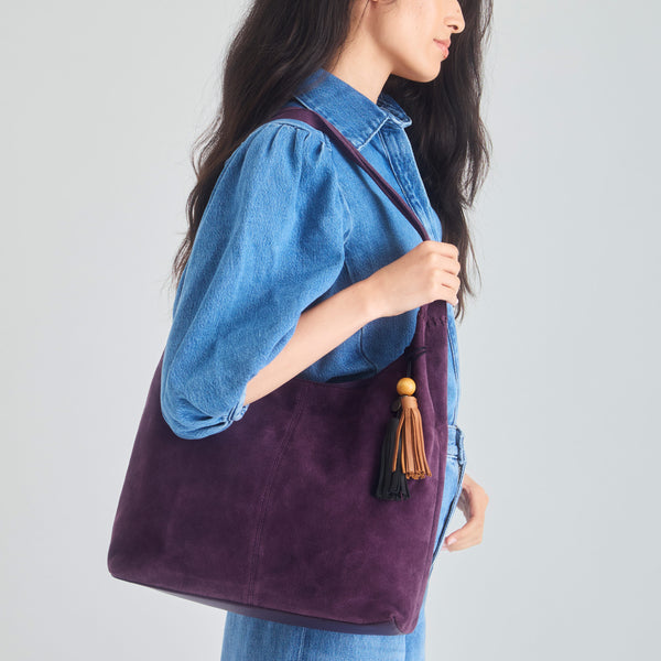 Sakroots Huntley Hobo Aubergine Suede