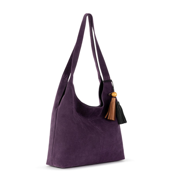 Sakroots Huntley Hobo Aubergine Suede