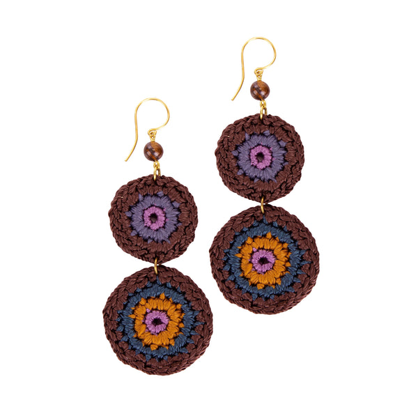 sakroots Jasper Double Disc Earrings Brown Stripe