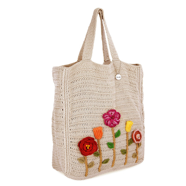 Sakroots Lanie Market Tote Flower Ecru