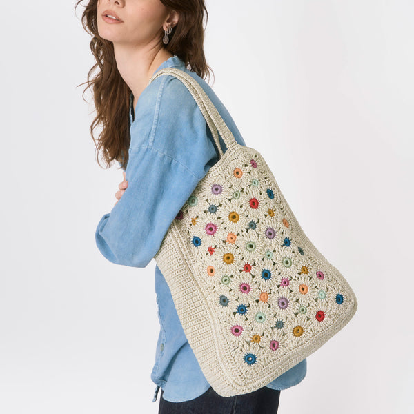 Sakroots Lanie Market Tote Natural Multi Flowers