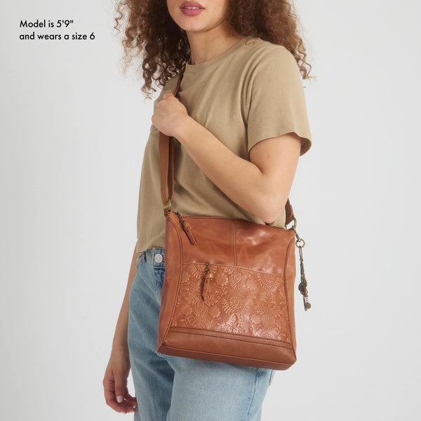 Sakroots Lucia Crossbody Tobacco Floral Embossed