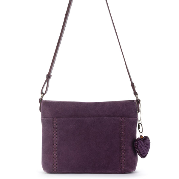 Sakroots Melrose Crossbody Aubergine Suede Heart