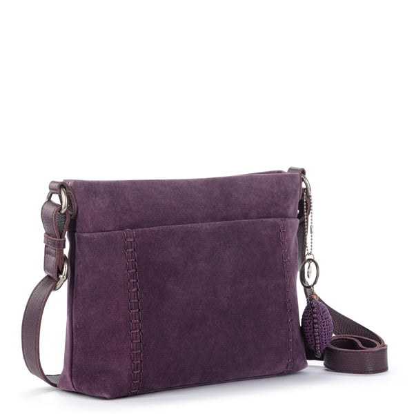 Sakroots Melrose Crossbody Aubergine Suede Heart