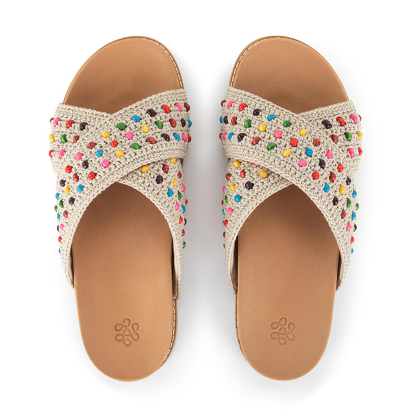 sakroots Penelope Sandal Ecru Multi Beads