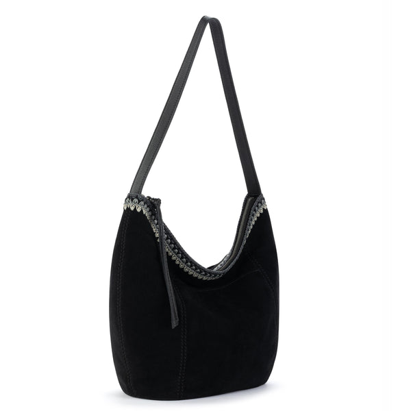 Sakroots Sequoia Hobo Black Suede Blanket Stitch