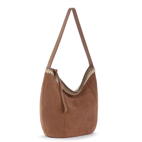 Sakroots Sequoia Hobo Tobacco Suede Blanket Stitch