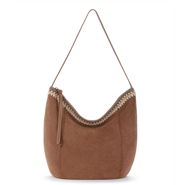 sakroots Sequoia Hobo Tobacco Suede Blanket Stitch