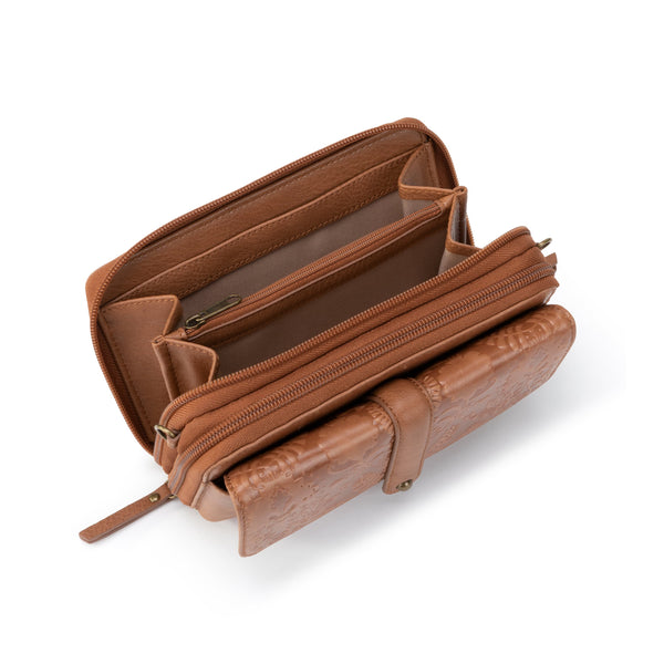 Sakroots Sequoia XL Smartphone Wallet Tobacco Floral Embossed