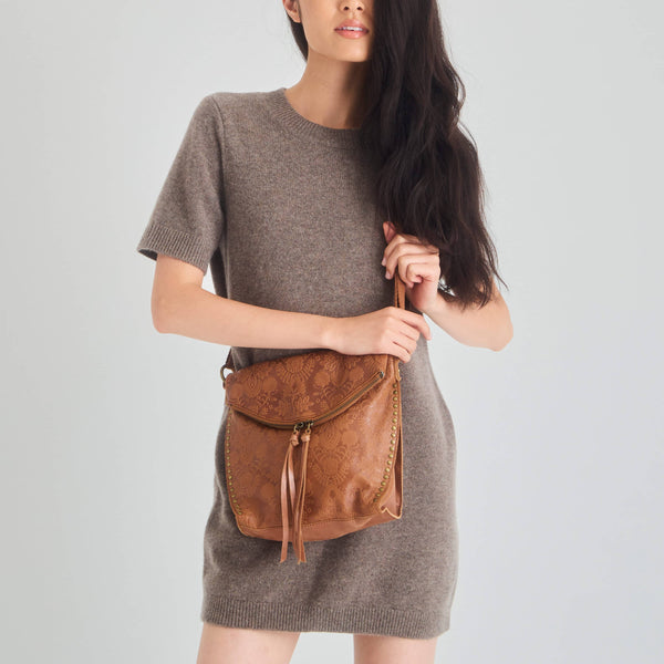 Sakroots Silverlake Flap Crossbody Tobacco Floral Embossed