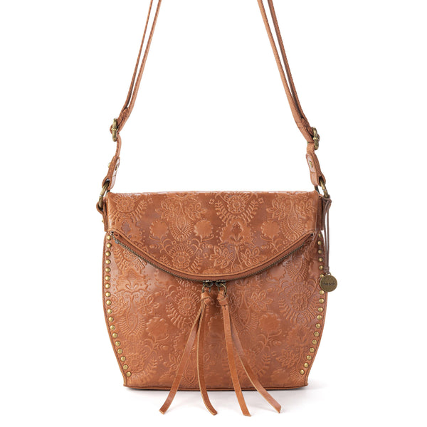Sakroots Silverlake Flap Crossbody Tobacco Floral Embossed