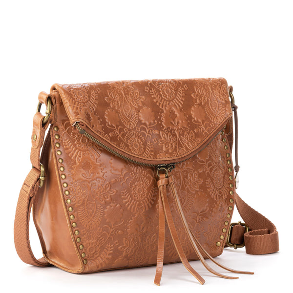 Sakroots Silverlake Flap Crossbody Tobacco Floral Embossed