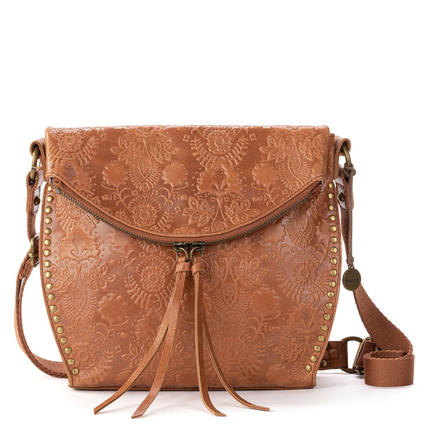 sakroots Silverlake Flap Crossbody Tobacco Floral Embossed