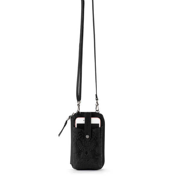 Sakroots Silverlake Smartphone Wallet Black Floral Embossed