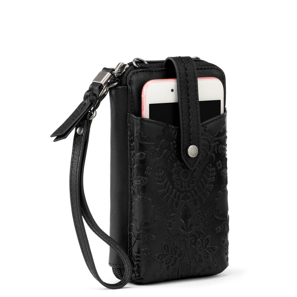 Sakroots Silverlake Smartphone Wallet Black Floral Embossed