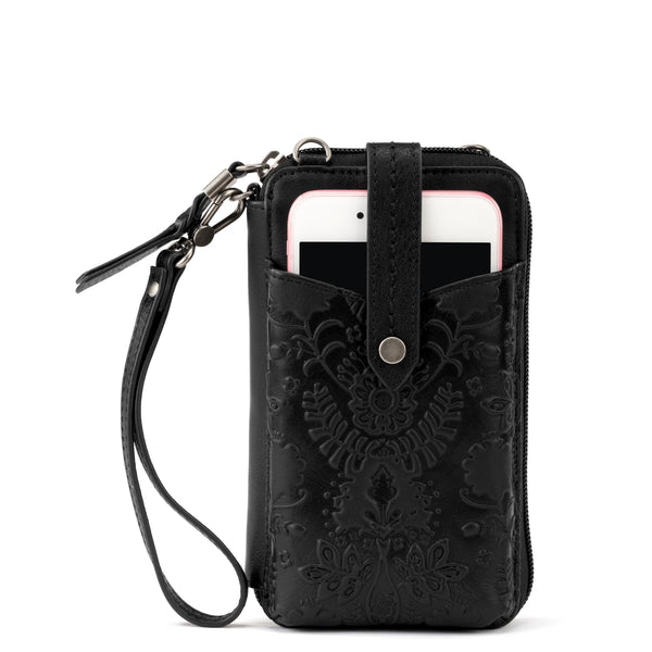 sakroots Silverlake Smartphone Wallet Black Floral Embossed